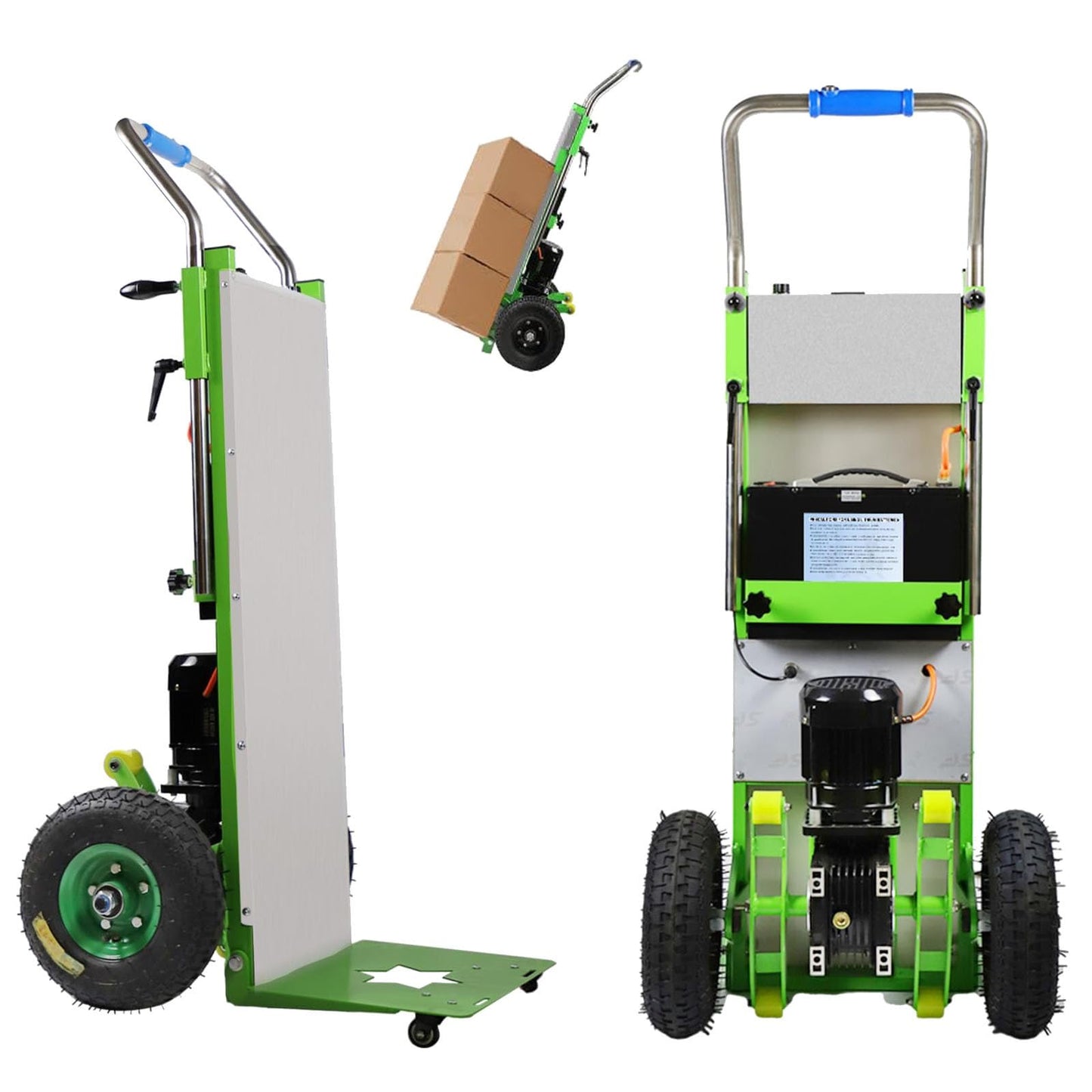 WMWZPYH Heavy Duty Stair Climber Cart for Carry Heavy Objects, 1200W Brushless Motor Powered Stair Climbing Hand Trucks, 881LB Capacity Electric Stair Climbing Dolly with Extensible Handle(Green)