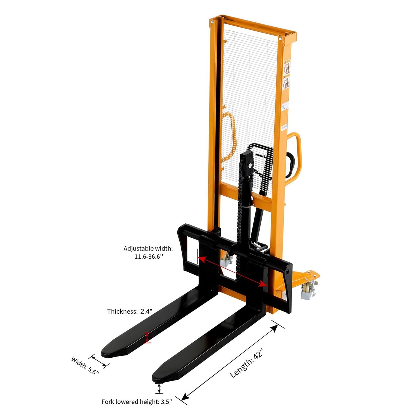 Aequanta Manual Pallet Fixed Leg Stacker Material Lifter Forklift 2200Lbs Capacity 63" Lifting Height Suitable for Open Bottom Pallet