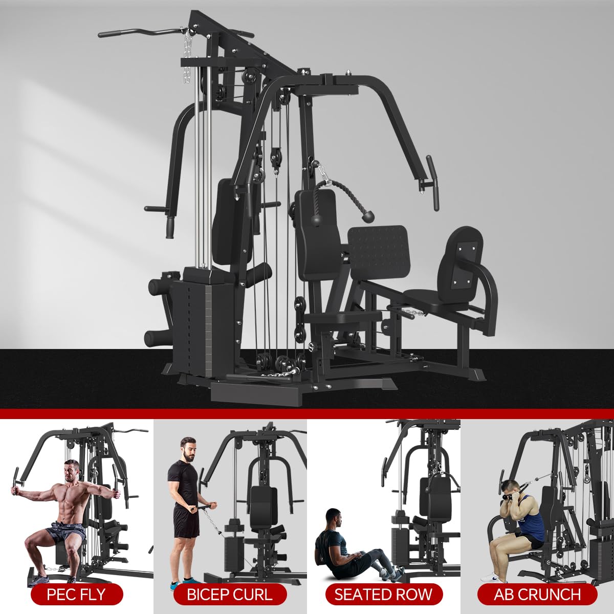 Fagus H Multifunction Home Gym System Workout Station,Smith Machine with 100LB Weight Stack, Leg Press, LAT Station for Full Body Training (Home Gym Station)