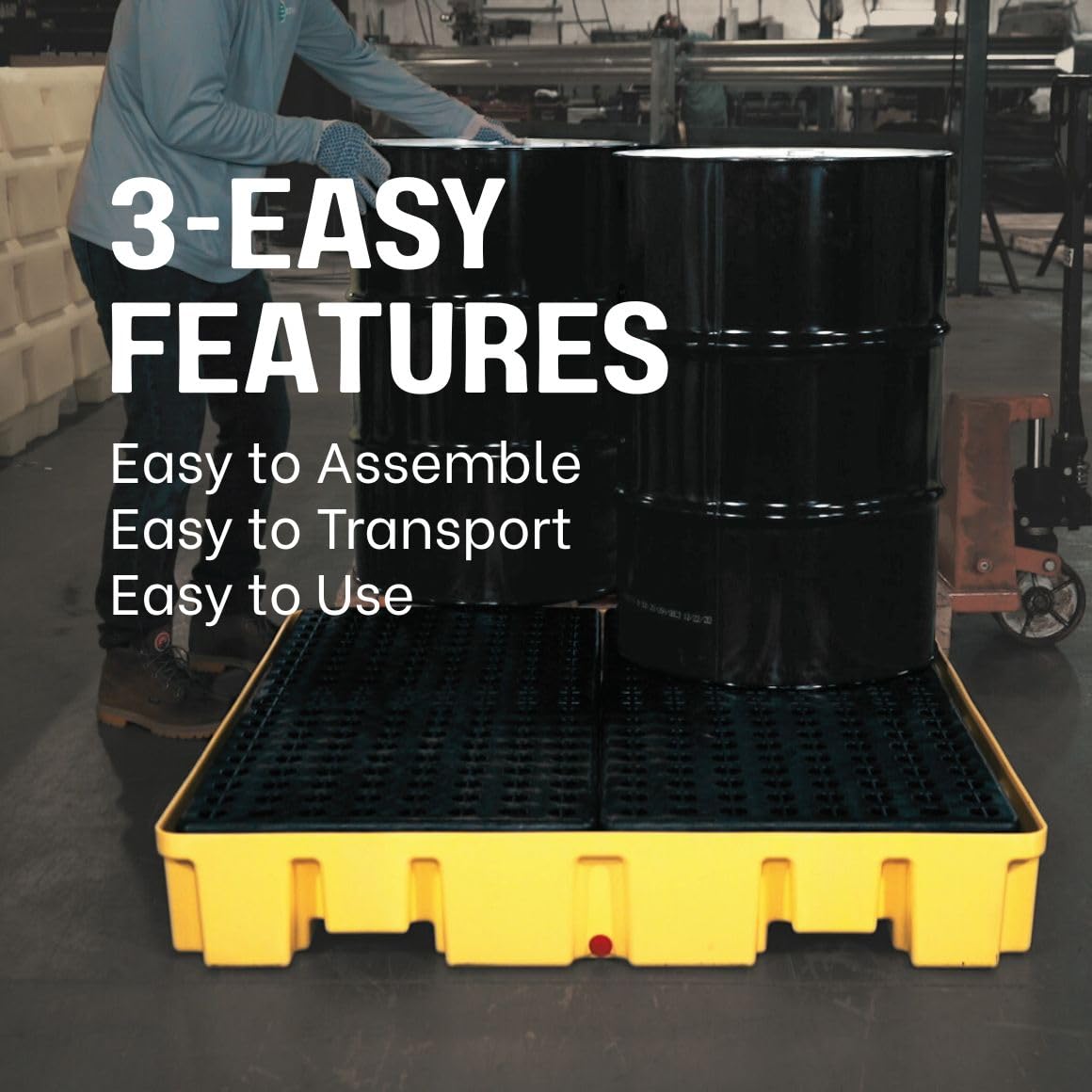 ENPAC 4 Drum Spill Pallet Platform with Forklift Pockets, 49"x49"x6.5", 8,000 lbs. Load Capacity Containment, 66-Gallon, Forkliftable, EPA/OSHA Compliant, Made in USA