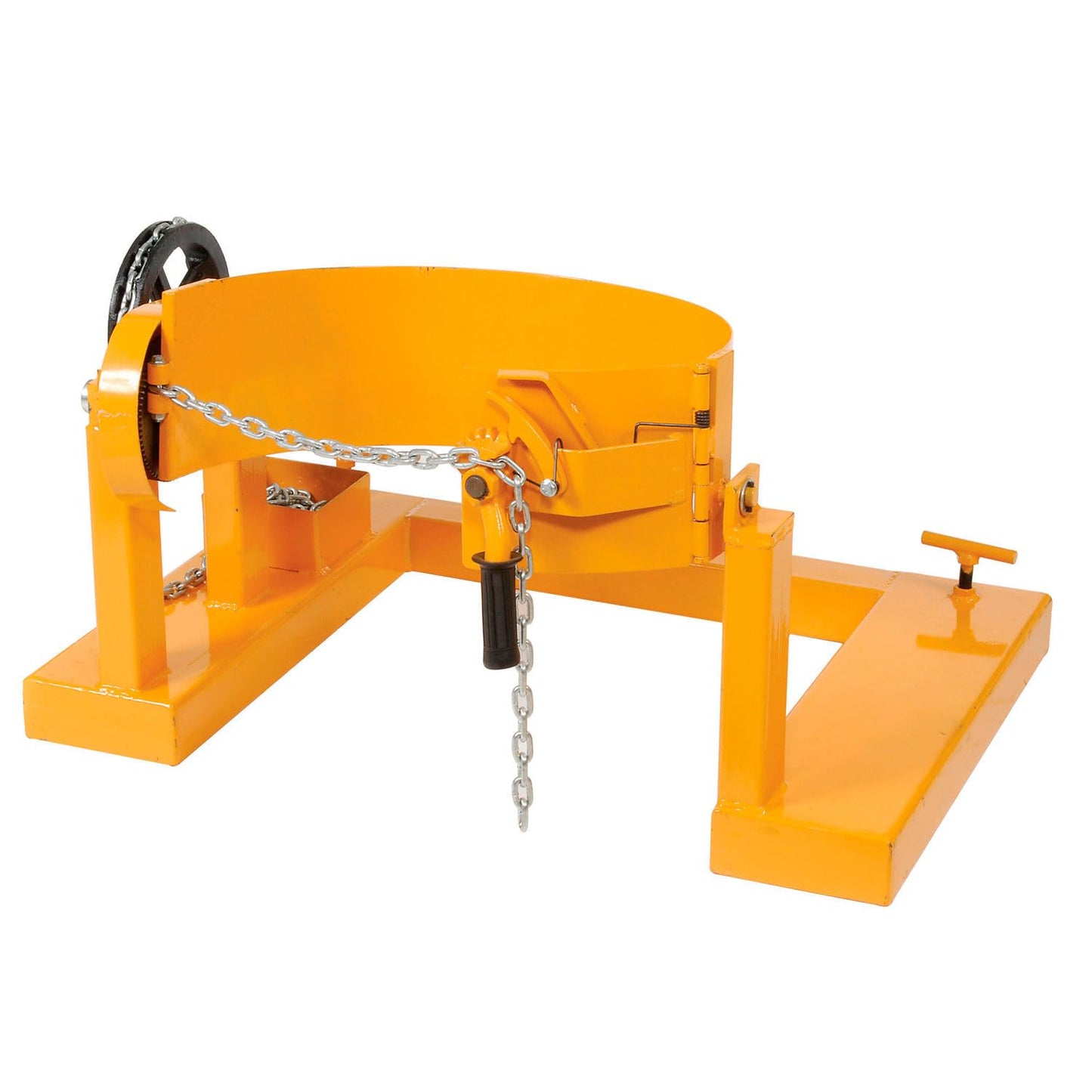 Global Industrial Forklift Tilting Drum Dumper with Pull Chain, 1500 Lbs Capacity,For Use with 55 Gallon Drums, Steel Construction, Yellow Powder Coat Finish