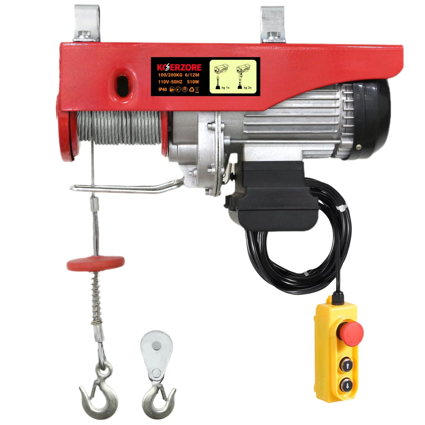 KOERZORE 440 Lbs Electric Hoist Winch with 14 ft Wired Control - 110V Electric Winch with 40ft Lift Height for Garage, Warehouse, ATV, Engine Hoisting, Furniture & Drywall Lifting