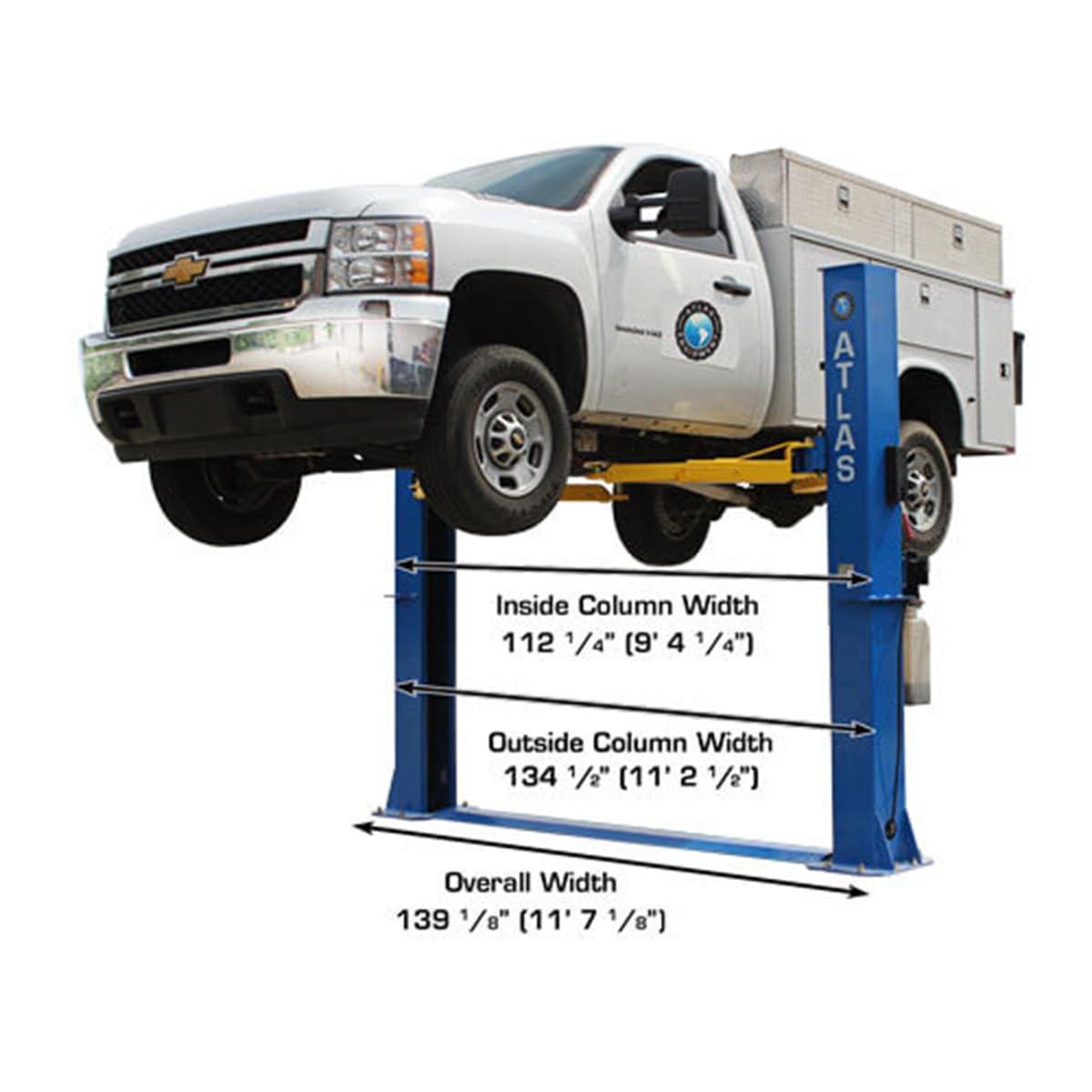 Atlas Automotive Equipment BP10000X 2-Post Commercial Grade Vehicle Lift, Baseplate, Open-top Style, 9’6” Minimum Ceiling Height, 10,000lb Capacity, Super Symmetric Arms, for Low Ceiling Garage Use