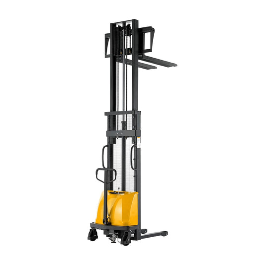 Tory Carrier Semi-Electric Stacker Pallet Lift, 3300 Lbs Capacity 118” Lift Height Material Forklift, with Fixed Legs and Forks Only for Open Bottom Pallet