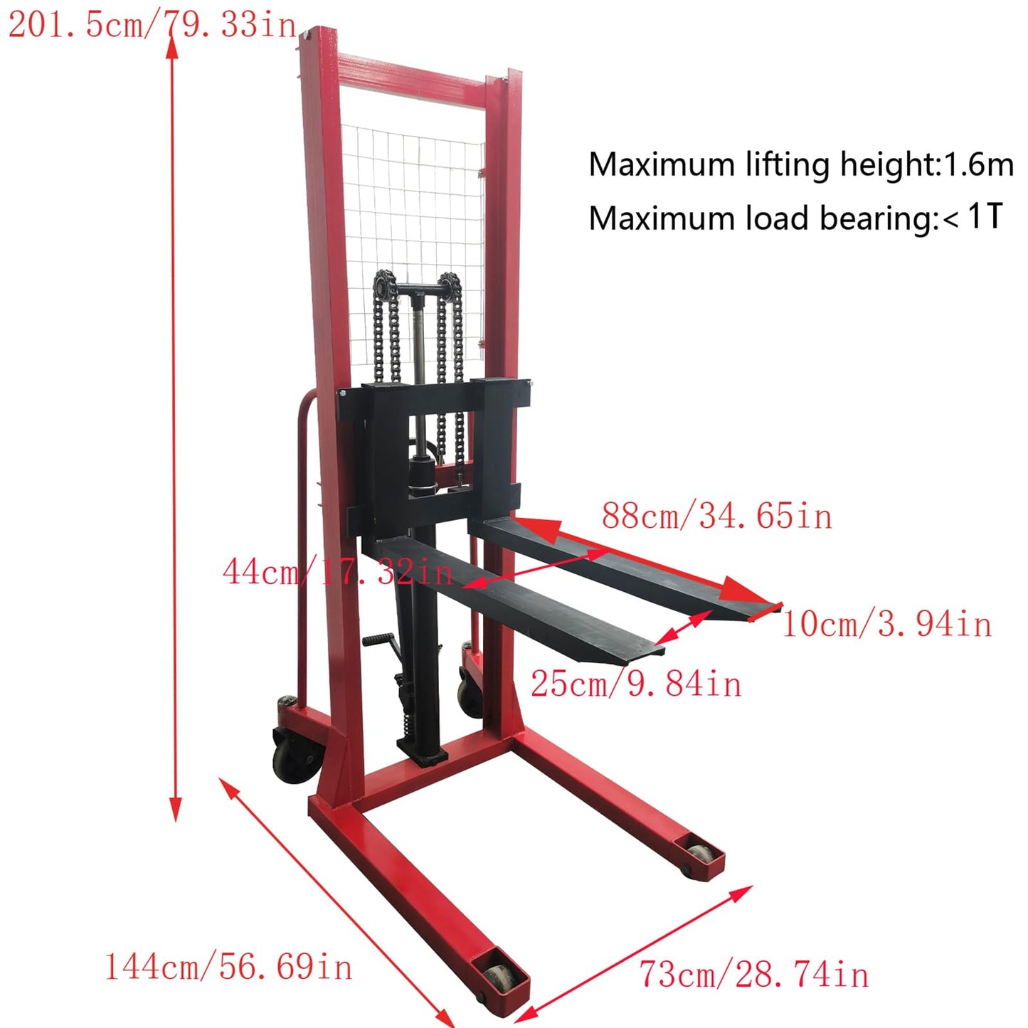 Banfluxion Manual Hydraulic Pallet Stacker Truck 2200 lbs Load Capacity 63" Lift Height Professional Mannual Forklift Forklift Pallet Truck Dolly for Open-Bottom Block Pallets