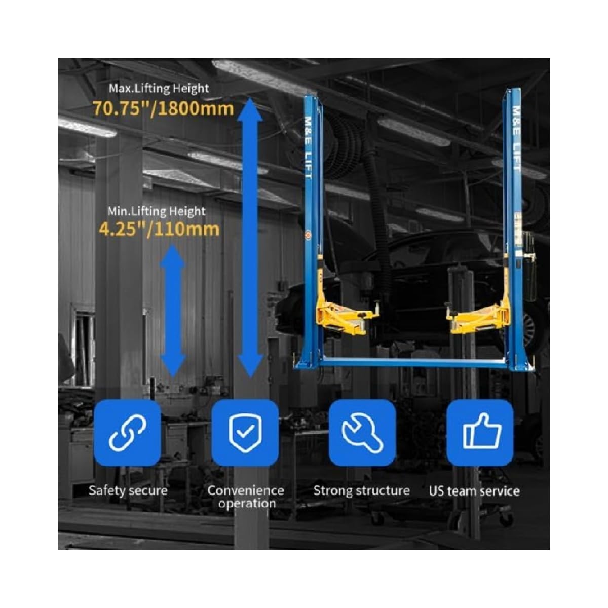 ME-H1000 Two Post Car Lift 10,000-lb Lifting Capacity CE Certified 2 Post Lift, Auto Lift for Auto Repair Shops, Vehicle Lifts for Home Garage