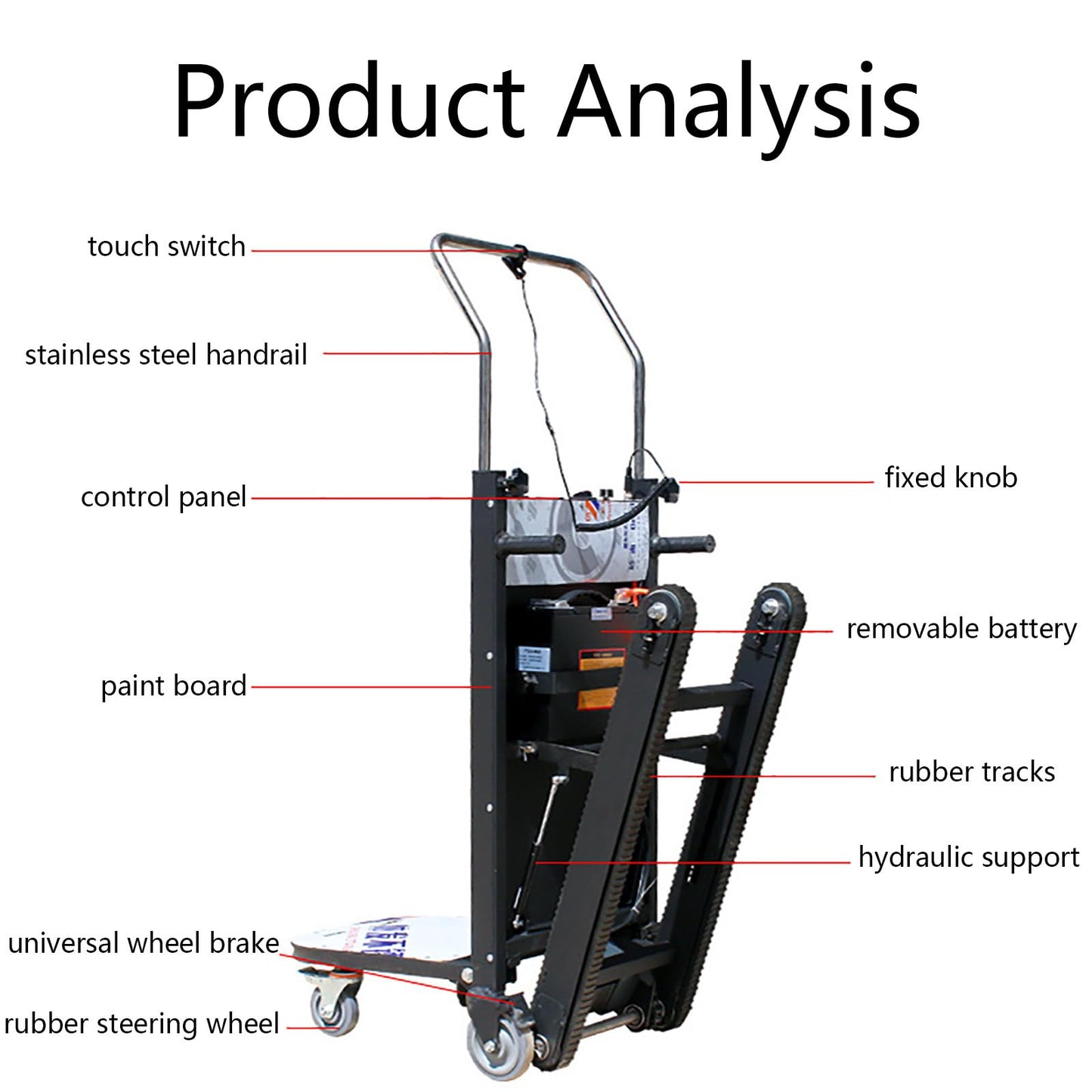 Beachtiful Electric Stair Climbing Hand Trucks Heavy Duty, 500kg Electric Stair Climber High Load Capacity Electric Stair Climbing Hand Trucks Dolly Cart