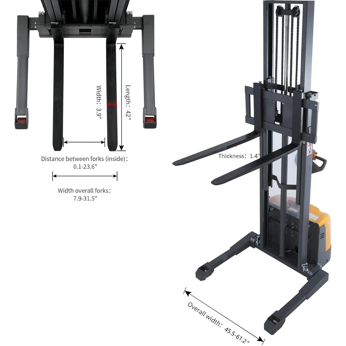 Aequanta Full Electric Pallet Stacker, Electric Drive and Lift Stacker, 3300 Lbs Capacity 138" Max Lifting Height, Adjustable Forks, Powered Lift Truck for Warehouse and Material Handling