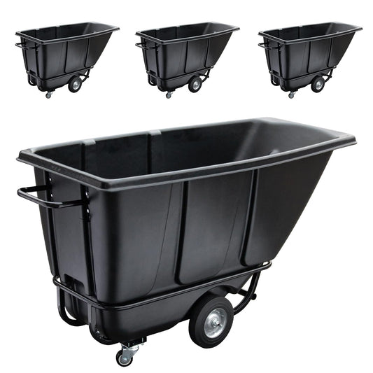 Fworkleft Tilt Dump Truck 850 lbs Capacity, 1/2 Cu.Yd Heavy Duty Trash Cart with Wheels, Forklift-Able Frame, Plastic Utility Dump Cart for Construction, Warehouse & Industrial Use (4-Pack)