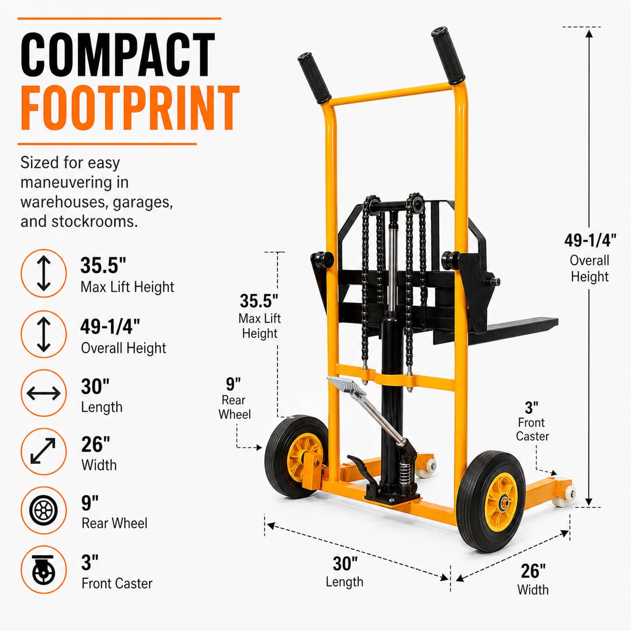 440lbs Hydraulic Material Lift Stacker, 35.5" Max Height, Fork Lift with Adjustable Forks, Manual Pallet Stacker Lift Dolly with Fixed Legs, Manual Forklift for Supermarket, Warehouse and Household