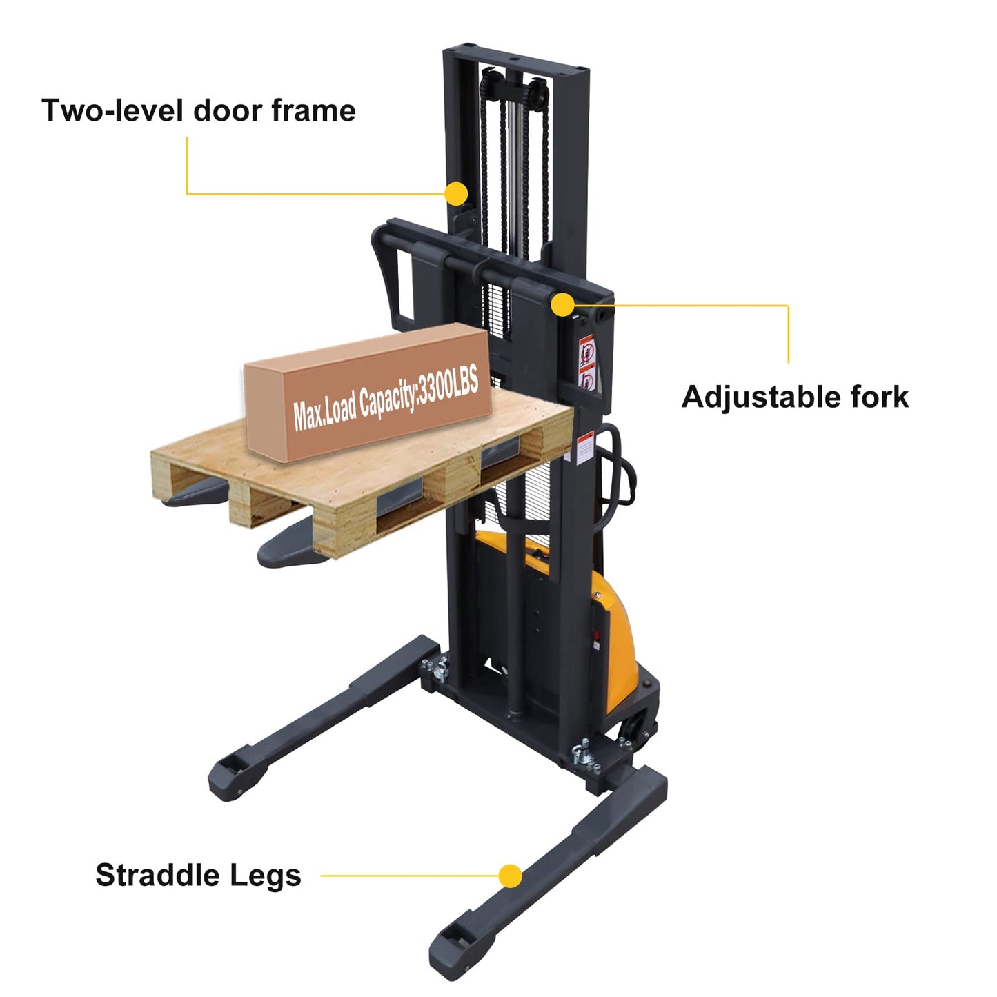 APOLLOLIFT Semi-Electric Pallet Stacker, 3300lbs Capacity Pallet Lift 118" Lifting Height with Straddle Legs and Adjustable Forks