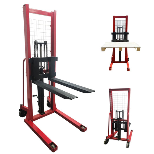 EQCOTWEA Manual Hydraulic Pallet Truck 4400 LBS(2 Ton) Manual Hydraulic Stacker 63" Lift Height Adjustable Forks Hand Pallet Truck for Single Sided Pallets to Lifting, Hoisting and Material Handling