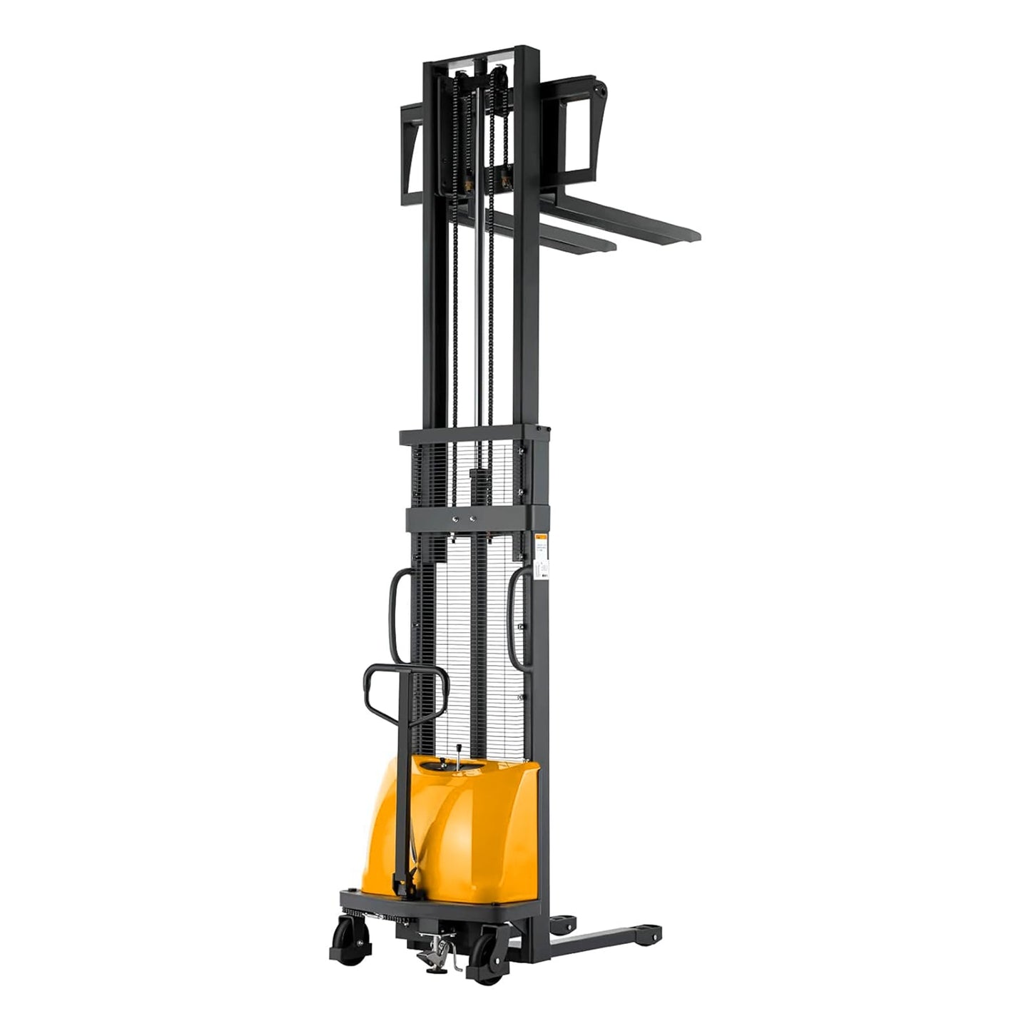 Tory Carrier Semi-Electric Pallet Stacker, Pallet Forklift with Fixed Legs & Straddle Forks 3300lbs Load Capacity 118" Max. Lifting Height, Material Lift Adaptable for Euro Pallets