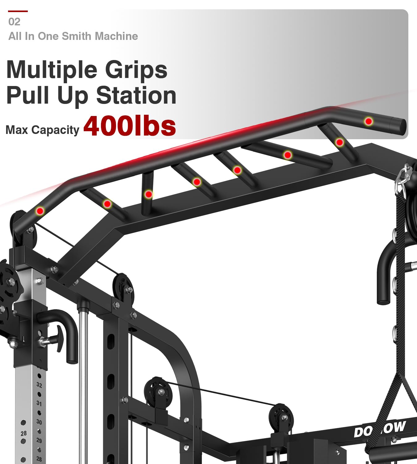DONOW Smith Machine with Weight Stacks, Power Cage Home Gym System with LAT Pulldown Cable Crossover Multi-Functional Trainer with Dual Pulley System with Weight Bench Cast Iron Weight Plates 240lbs