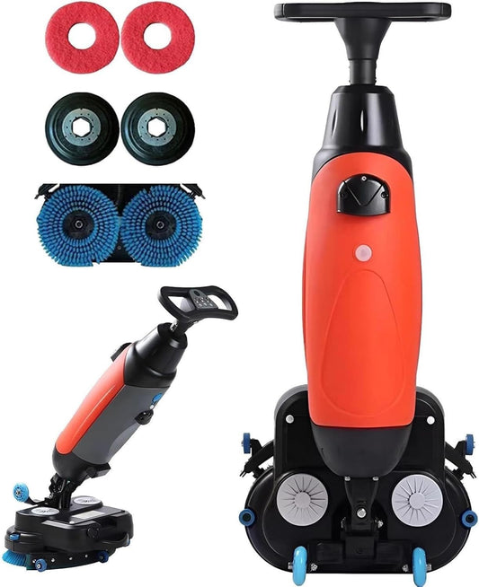 Hrxllb Automatic Floor Scrubber Self-Propelled, 360° Rotation,17 inch Commercial Cordless Machine,2H Run,with 2x250W Brush Motors & Dual Water Tanks(Red)