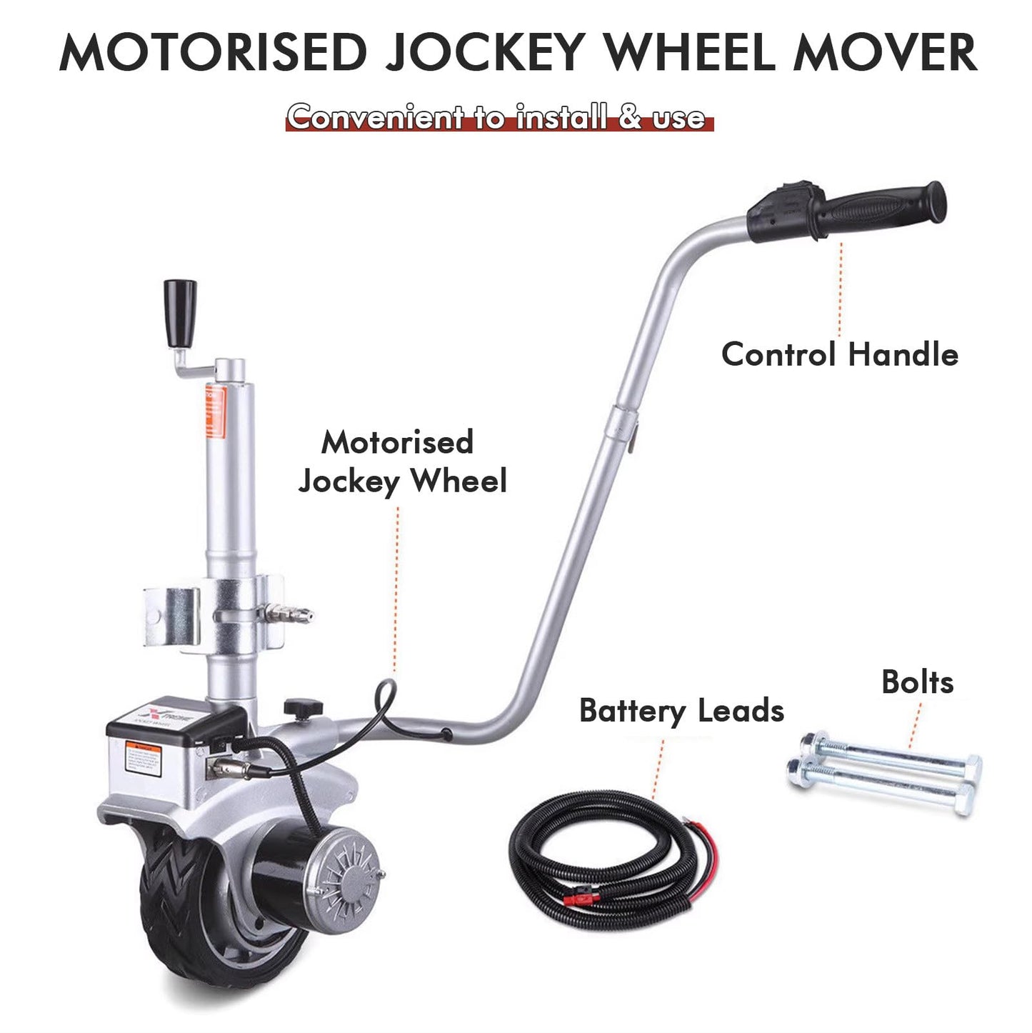 Adjustable Electric Trailer Dolly, 5000Lbs Capacity, 350W 12V,Motorized Jockey Wheel, 22Ft/Min, for Trailers, Caravans, Boats