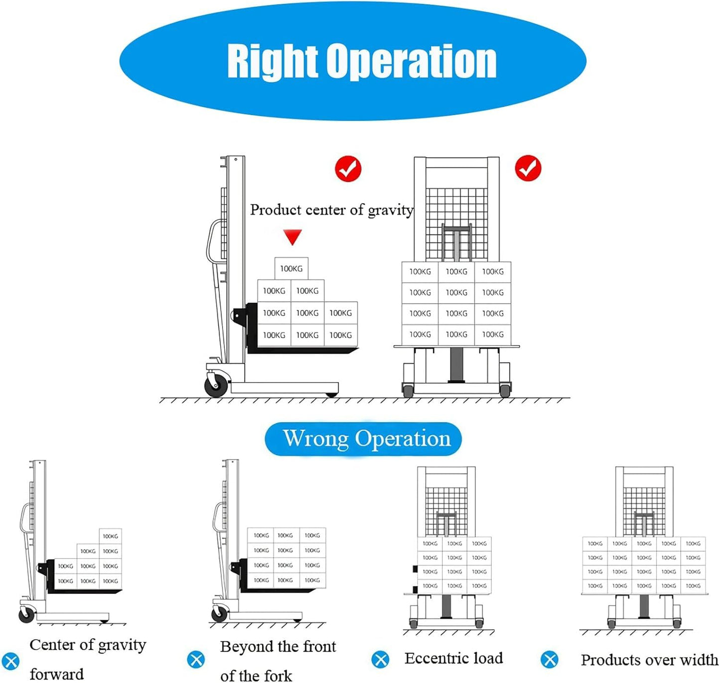 Yokoma 2204lbs Load Manual Forklift Hand Pallet Stacker Hydraulic Pump, 63" Lifting Height, Adjustable Forks, Straddle Legs Truck Dolly Ideal for Handling Stringer Block Pallets