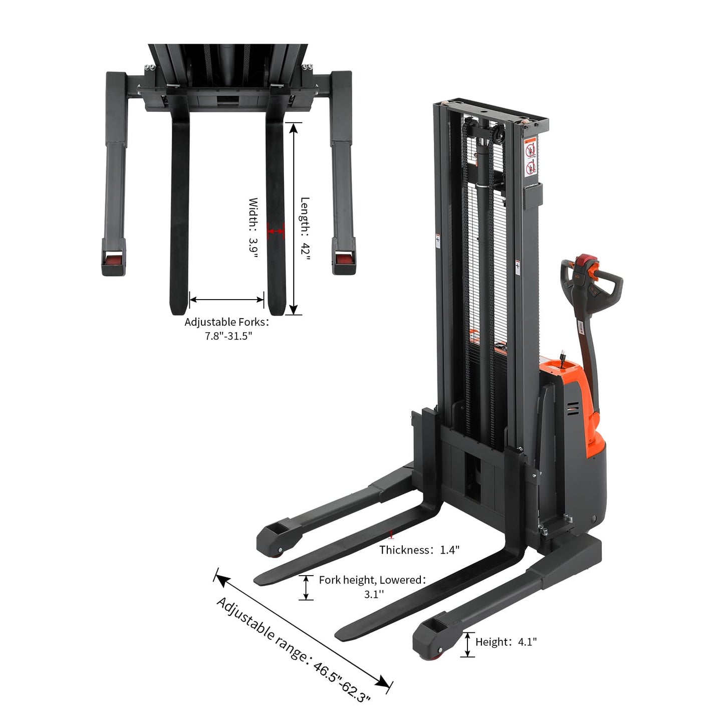 Torry Carrier 130" H Full Electric Powered Forklift Lifting Walkie Stacker Powered Stacker with Straddle Legs & Adjustable Forks 2640lbs Cap Material Lifts for Warehouse & Supermarket