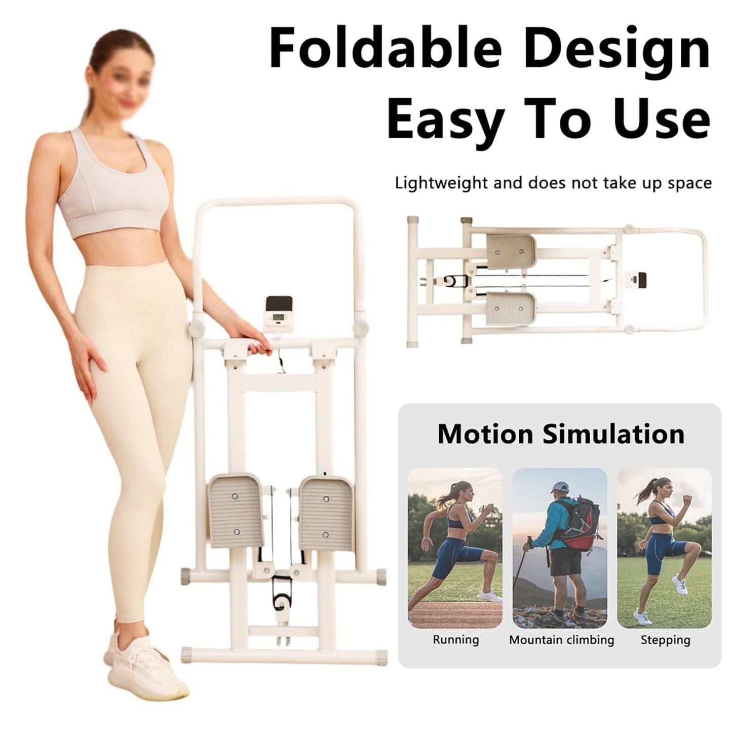 piudoiliy Vertical Climber Machine with LCD Monitor - Folding Full-Body Workout Stepper for Home Gym - Adjustable Stair Stepper with 3 Gear Height Settings