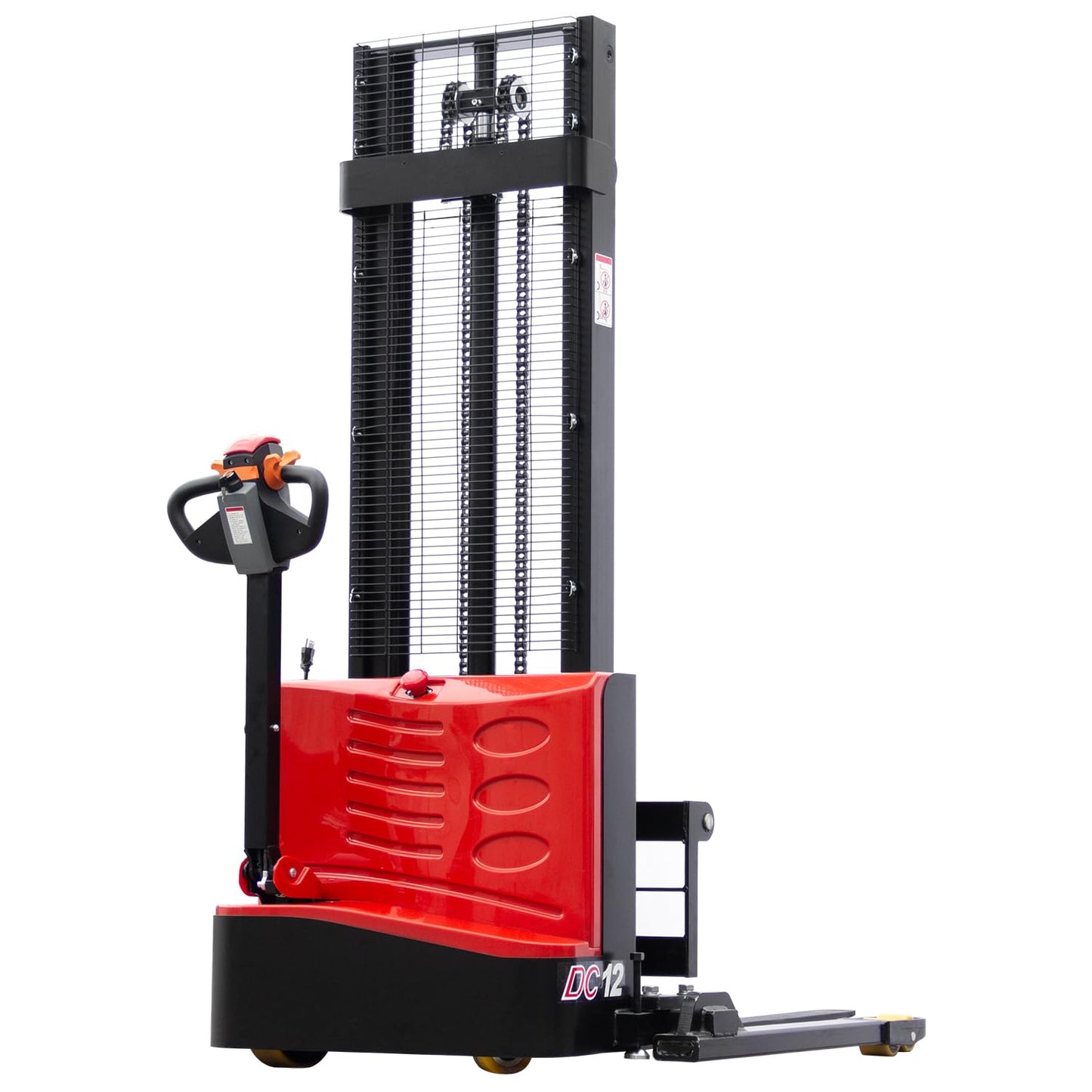 DMC-FPPS 2640lbs Full Electric Pallet Stacker, 118" Lifting Height Wakie Stacker Straddle Legs Material Lift with Adjustable Forks, Suit for Warehouses, Factories, Docks, Workshops, Garages