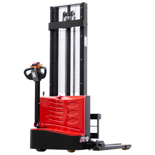DMC-FPPS 2640lbs Full Electric Pallet Stacker, 118" Lifting Height Wakie Stacker Straddle Legs Material Lift with Adjustable Forks, Suit for Warehouses, Factories, Docks, Workshops, Garages