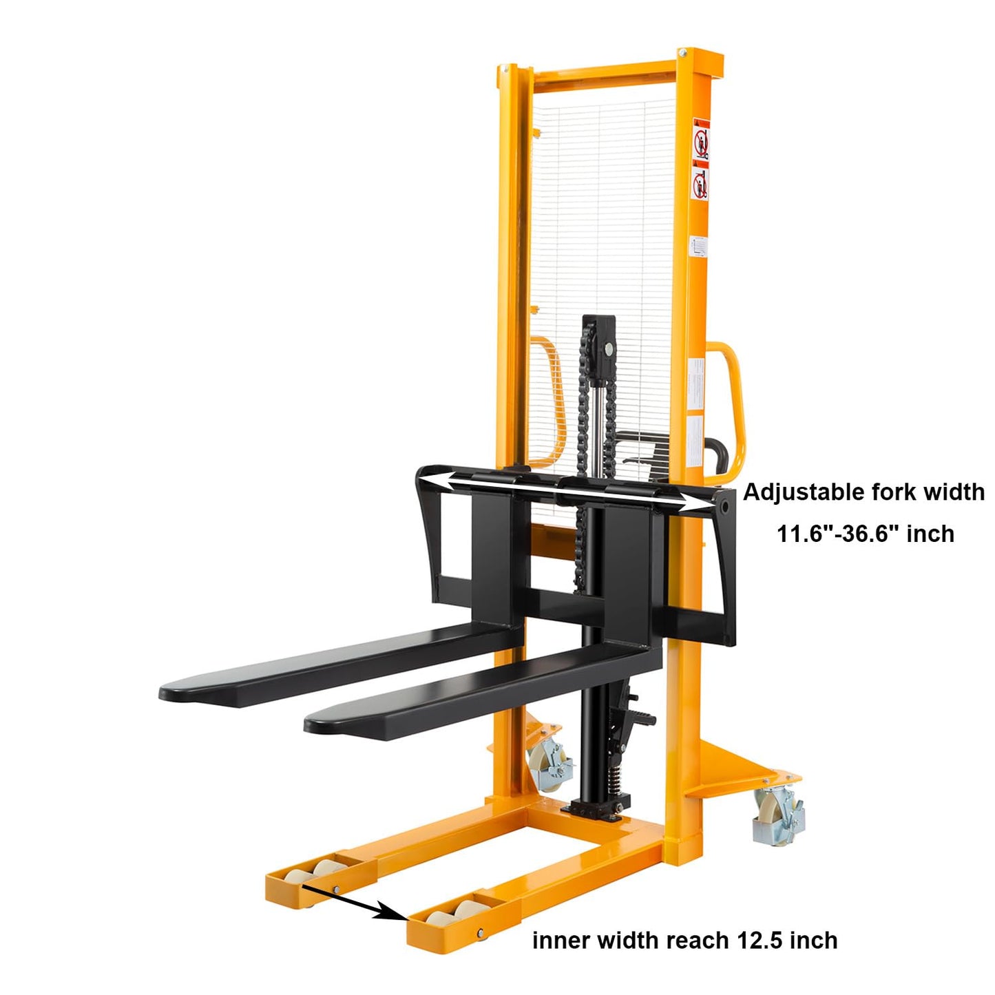 APOLLOLIFT Manual Stacker, 2200 lbs Capacity 63 Inch Lift Height Fixed Leg Stacker, with Adjustable Forks Fixed Legs Only Suitable for Open Bottom Pallet