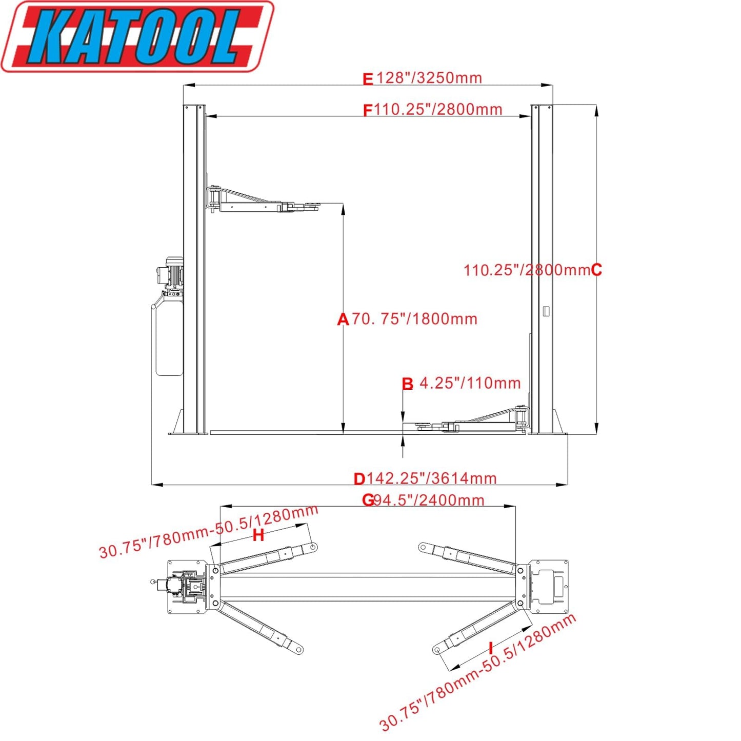 AUTOKATO KT-H100 2 Post Lift 220V Auto Car/Truck Hoist with 10000Lbs Lifting Capacity