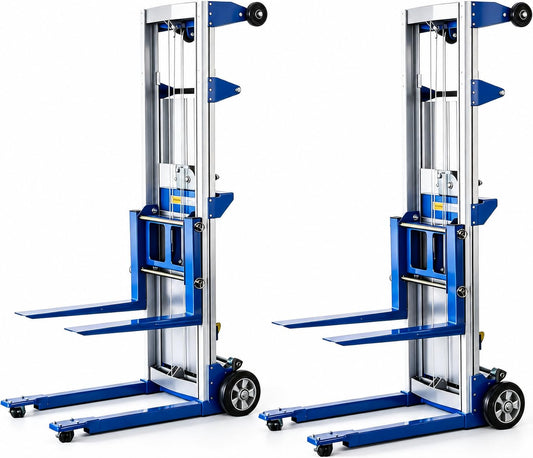ELOMBR 2PCS Material Lift Winch Stacker, 3.54"-122" Height Range, 400 lbs Capacity, Hand Winch Lift Trucks for Warehouse, Factory, Library, 34.60" L x 24.80" W