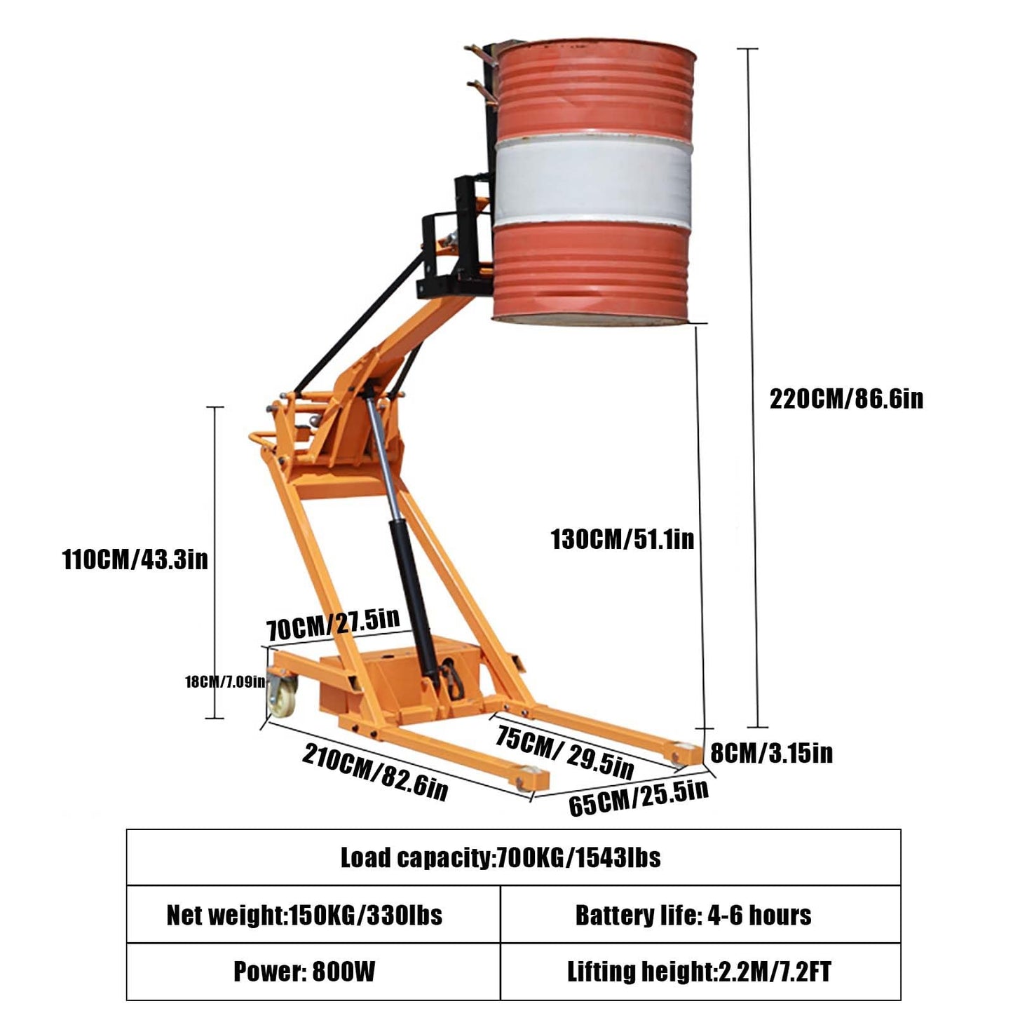 Full Electric Stacker,Portable Articulated Forklift,Foldable Hydraulic Lift Push Forklift,Adjustable Fork Material Handler(Forklift Drum clamp Style,700KG)