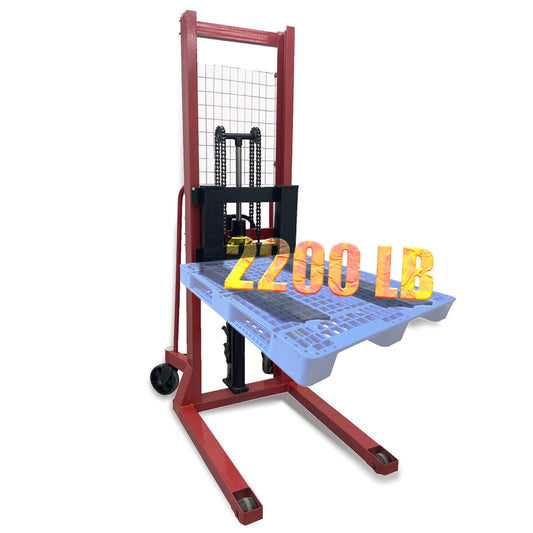 INTSUPERMAI Manual Pallet Stacker 2200lbs Capacity 63inch Lift Height with Straddle Legs Adjustable Forks Manual Hydraulic Hand Pump Stacker