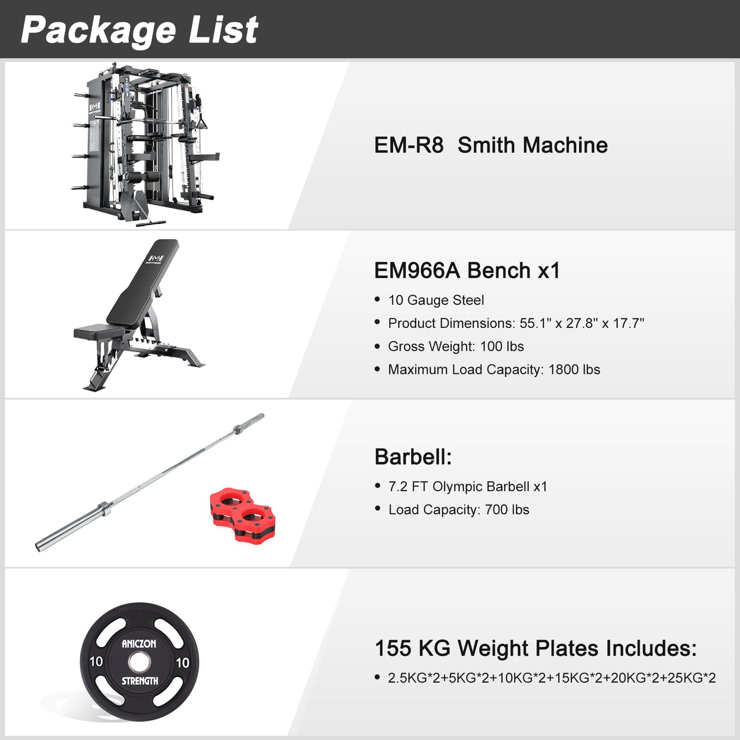 JZOPIDL EM938G Strength Machine: Smith Machine, Squat Rack, Pull Up Bar, Upper Body Strength Training, Leg Developer, Commercial Home Gym (Black, 340 LBS)