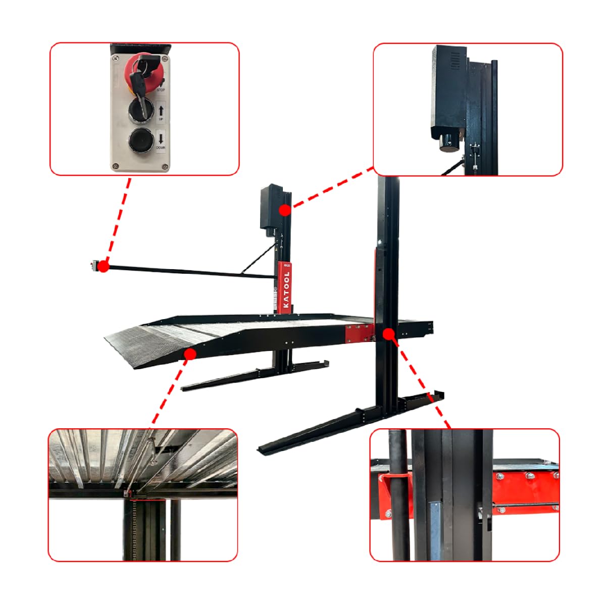 KATRAX KT-P2700 6600lbs (3000kg) 83 Inch Double Deck 2 Post Auto Lift Smart Parking Lift System Two Post Car Lift