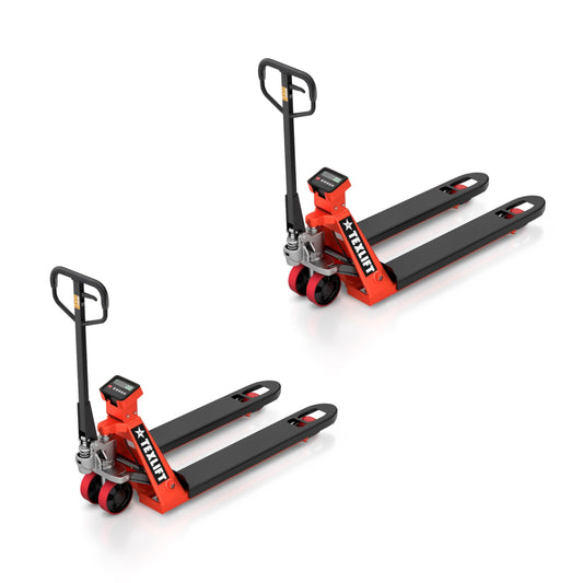 Industrial Manual Pallet Jack with Built-in Scale – Heavy Duty Pallet Truck 5500 Lb Capacity - 48” L x 27” W Fork Size – Hand Truck for Material Handling - Max Lift Height 8 Inch - 2 Pack