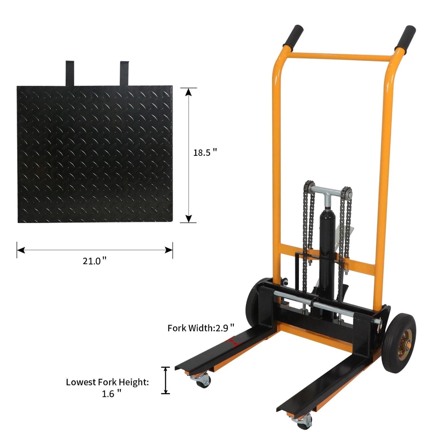 Tory Carrier Material Lift Pallet Stacker, Manual Stacker, 440 lbs, 35.8" Max Lift, Hydraulic Pallet Truck Dolly, Swivel Casters Lift Table Cart, 8.8" Rubber Wheels Forklift with Steel Platform