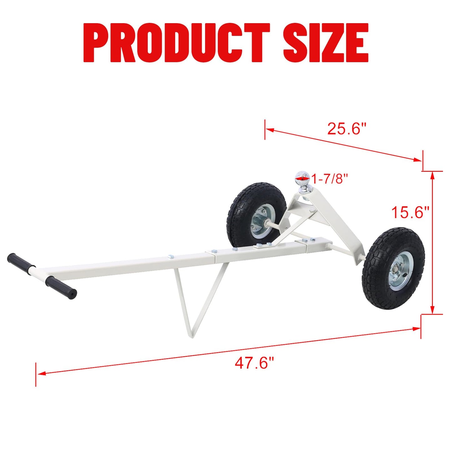 600 LB Load Capacity Trailer Dolly, Heavy Duty 2-Wheel Hand Trailer Mover with 1-7/8" Hitch Ball, Dual 10” Pneumatic Tires for RV, Boat & Utility Trailers, Gray