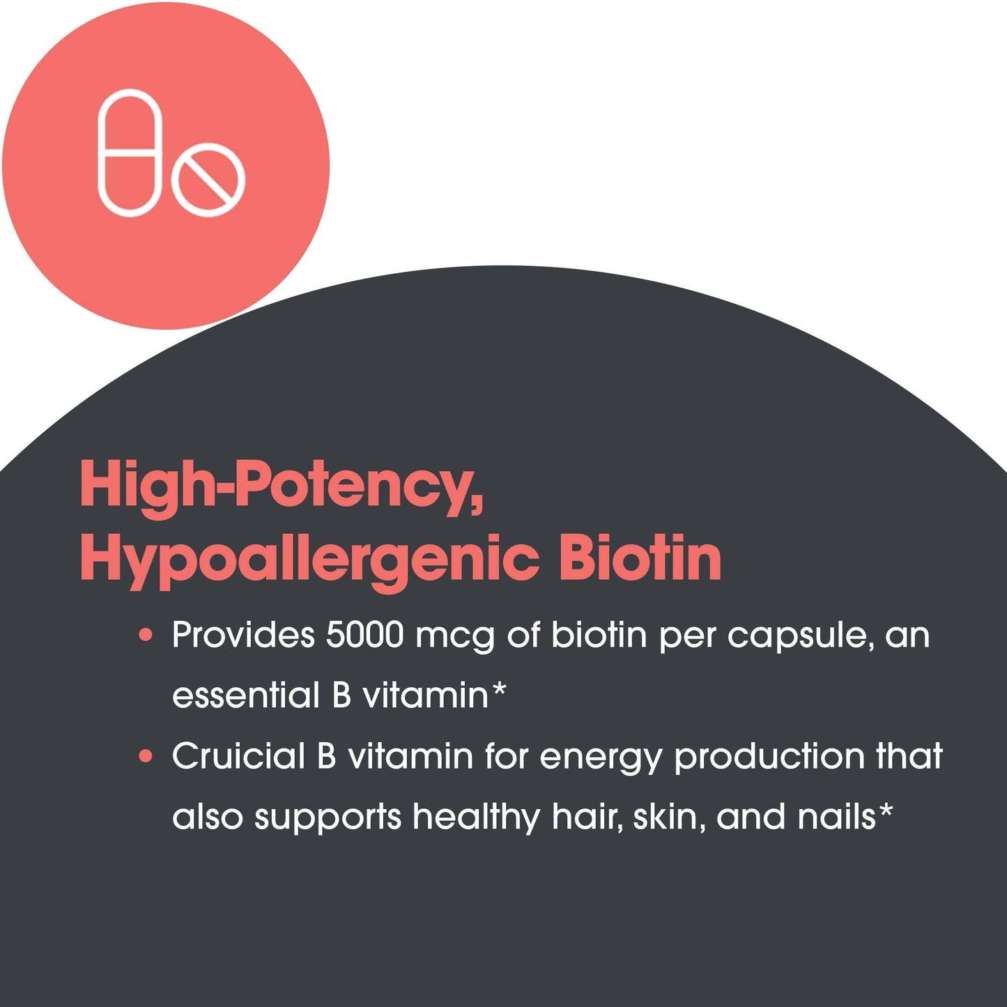 ARG Biotin 5000 - Delivers 5000 mcg Biotin - Vitamin B - Metabolism & Energy Production Support - Hair, Skin & Nail Supplement - Gluten-Free - 60 Servings - 60 Vegetarian Capsules