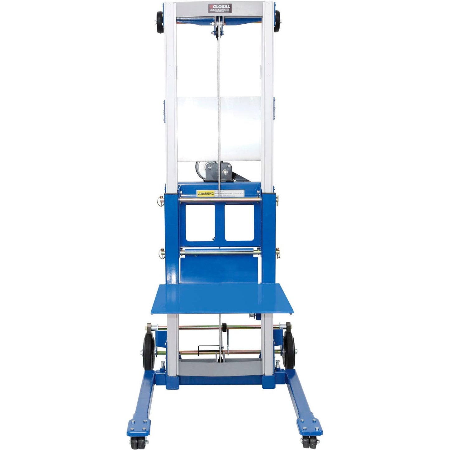 Global Industrial Lightweight Hand Operated Lift Truck with Straddle Legs, 400 Lb. Capacity, 120" Lift Height, for Lifting & Moving Pallets Boxes Bins and More