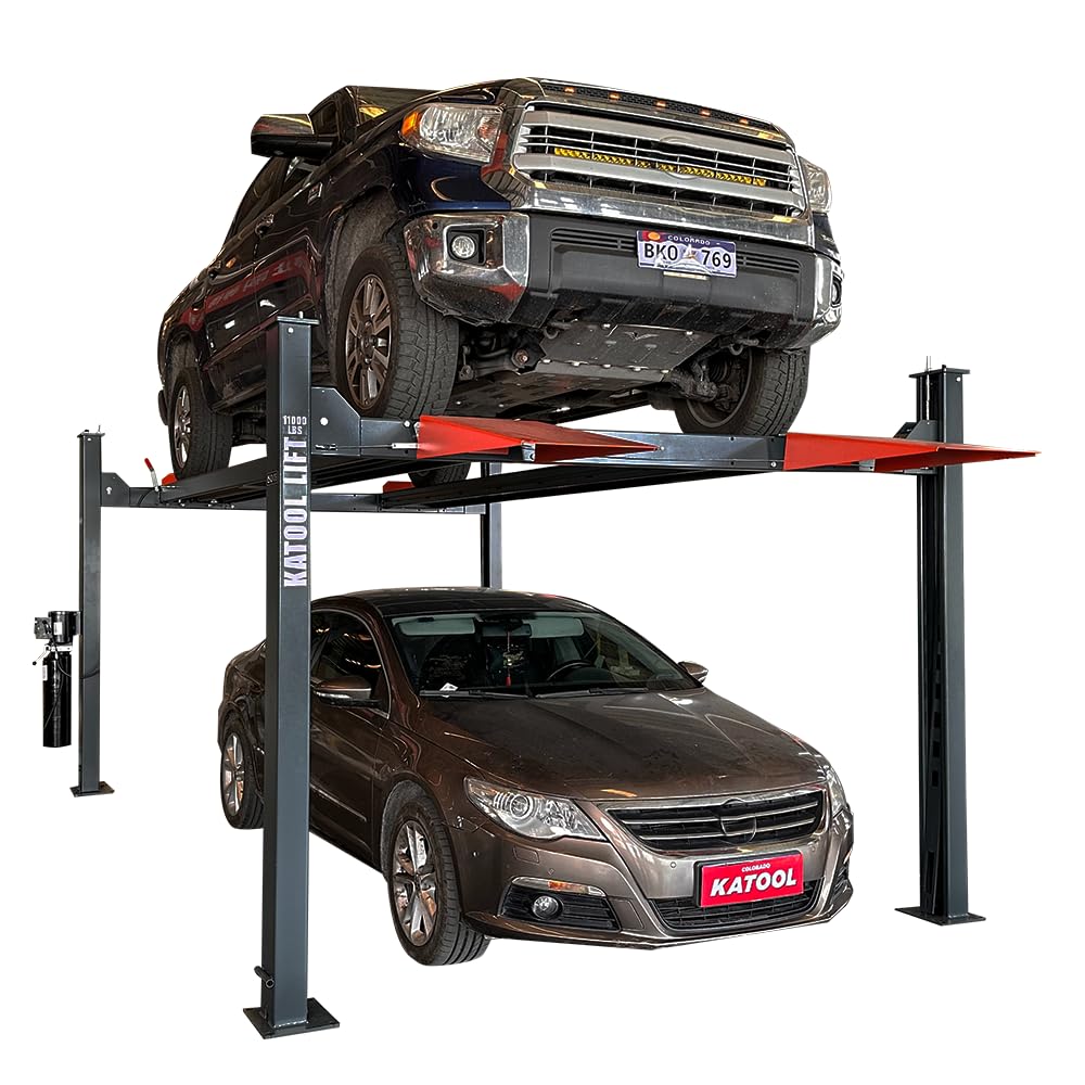 KATOOL 3.0HP 11000Lbs 4 Post Lift 4 Post Parking Service Storage Lift Lifting Height 84 Inch Extra Tall Extra Long Extra Wide 110v Four Post Parking Lift 4-Post Auto Lift Garage Lift Storage