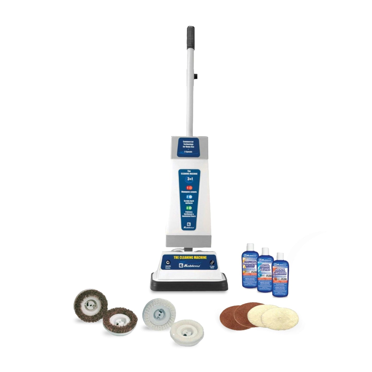 Koblenz P-820 BA Carpet Shampooer and Floor Polisher, Floor Scrubber Machine, 3-Speed, Scrubbing Brushes, Polishing Pads, Buffing Pads, Carpet Cleaner Machine, Includes Cleaners, Blue/Gray