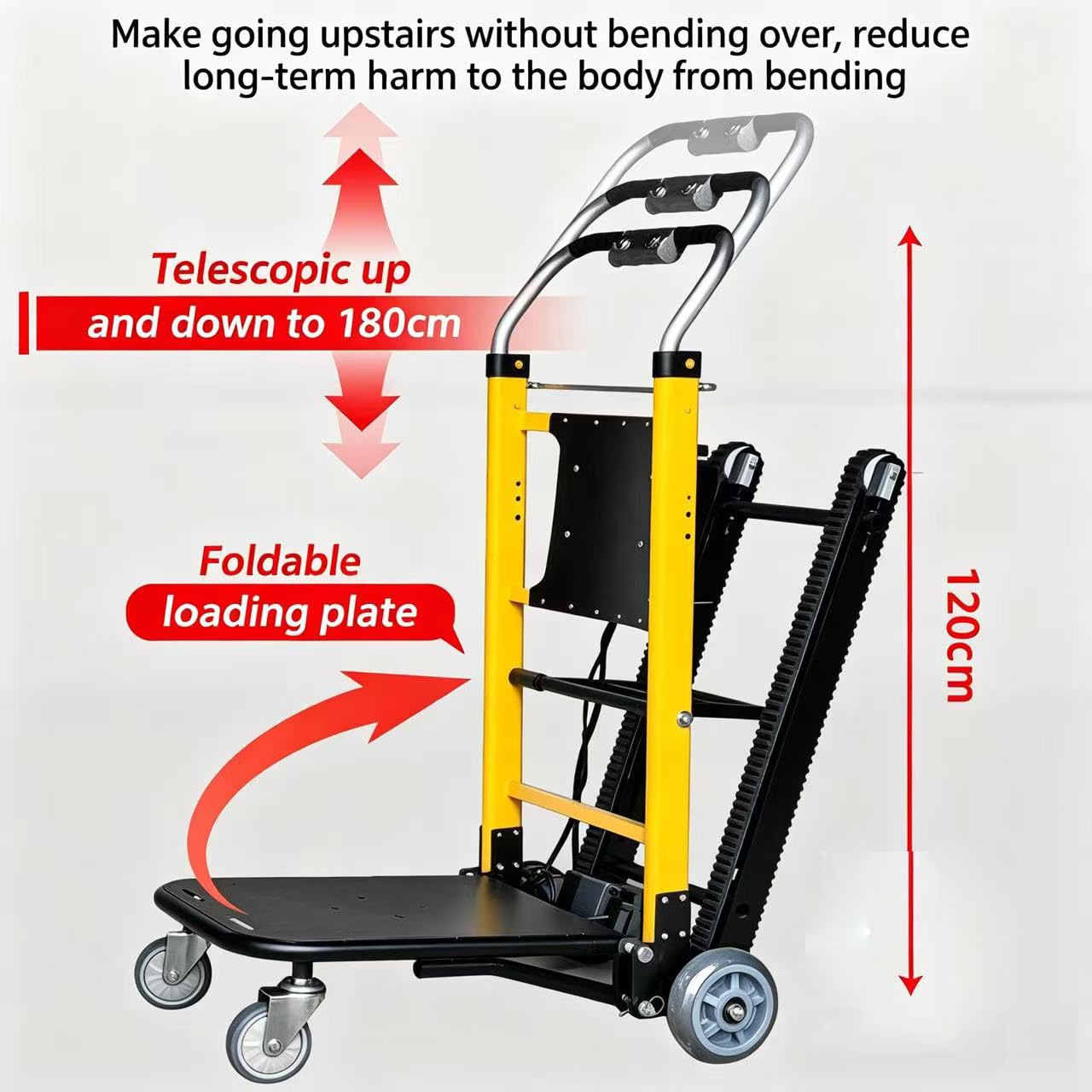 Electric Stair Climbing Cart, Motorized Stair Climber Hand Truck for Moving Heavy Loads Up and Down Stairs