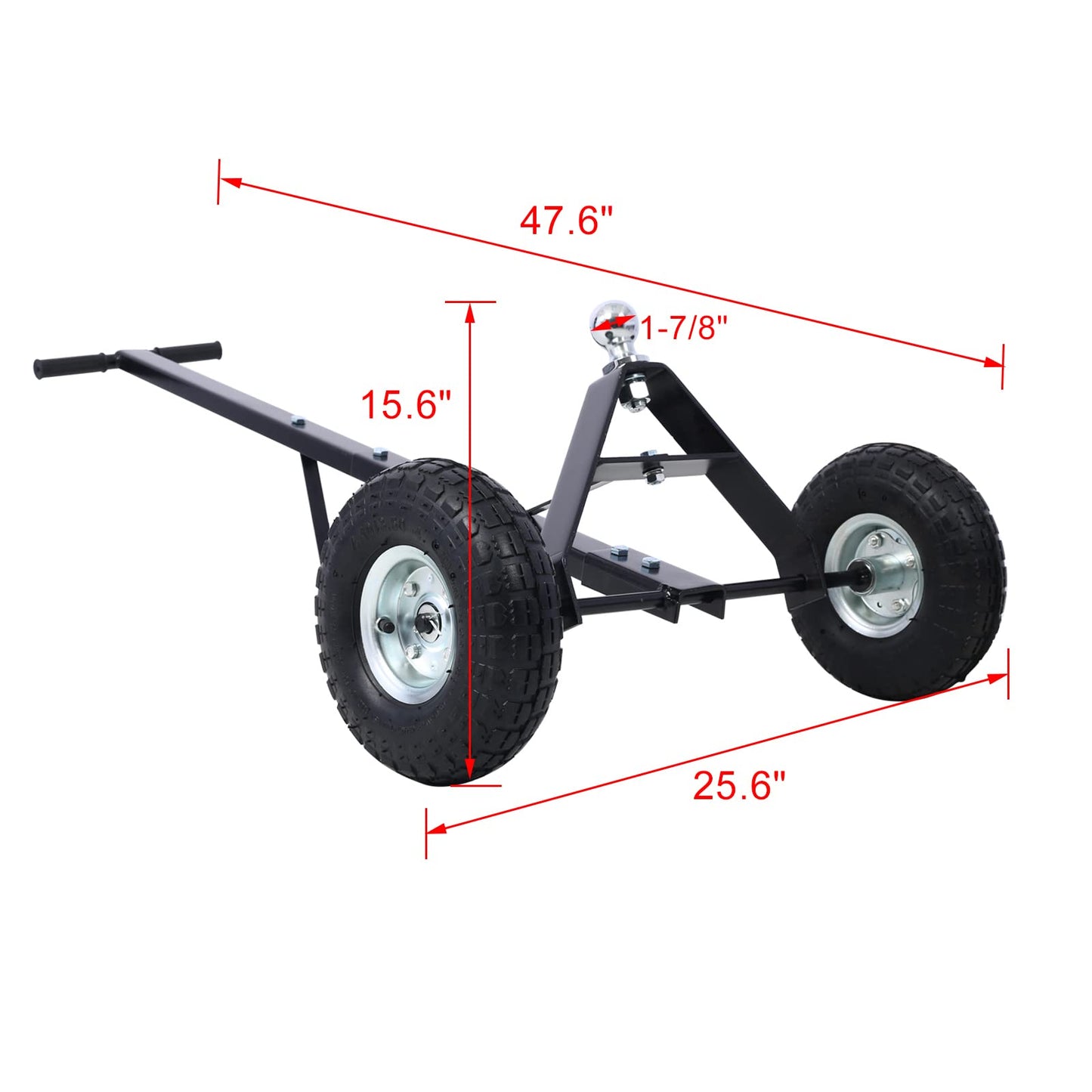 Heavy-Duty Steel Trailer Dolly - 600 Lb Load Capacity, Pneumatic Wheels, 44" Handle for Easy Maneuvering of Boat, Utility, and Jet Ski Trailers (Black)