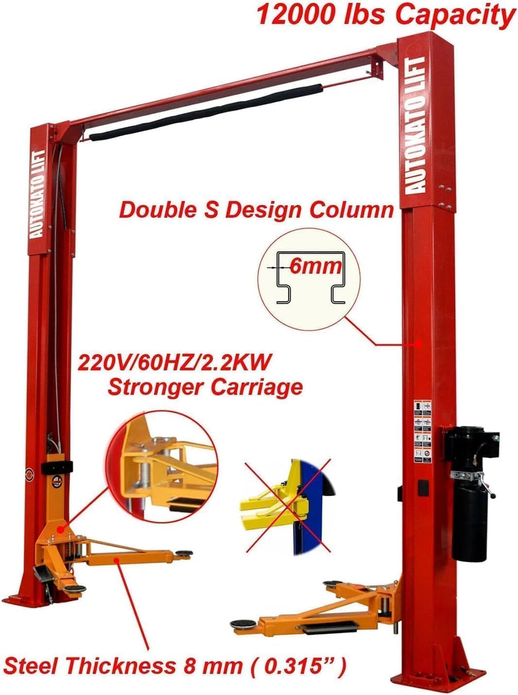 AK-M120 2 Post Lift Auto/Car Turck Hoist with 12000Lbs Lifting Capacity Shop Garage Equipment (Extra Height 167 Inch/4.235 M) (RED)