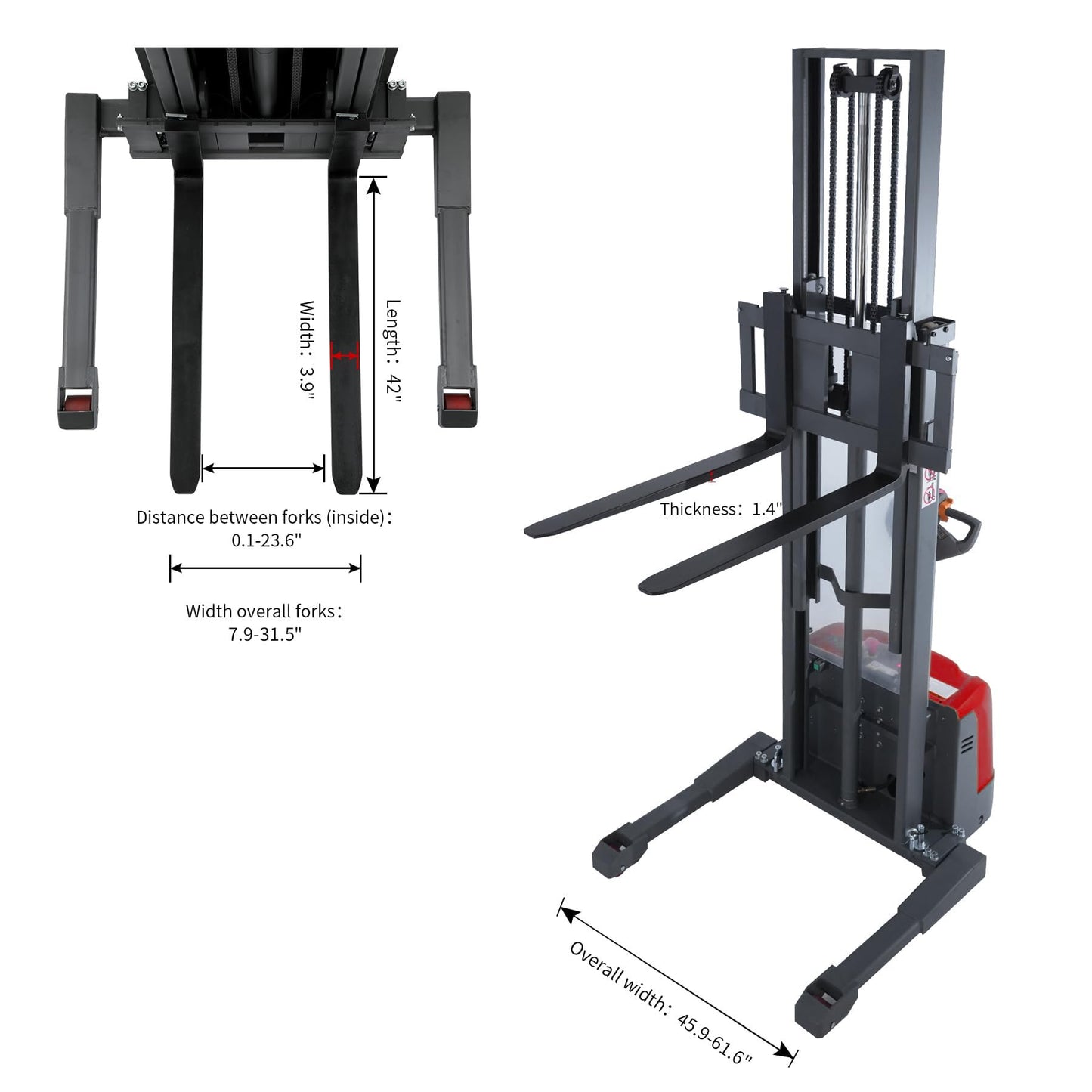 Tory Carrier Full Electric Pallet Stacker, Pallet Forklift, 3300 lbs Capacity, 118" Height Material Lifts, Straddle Legs & Forks Lift, Upgraded Maintenance-Free Gel Battery for Narrow Spaces(Red)