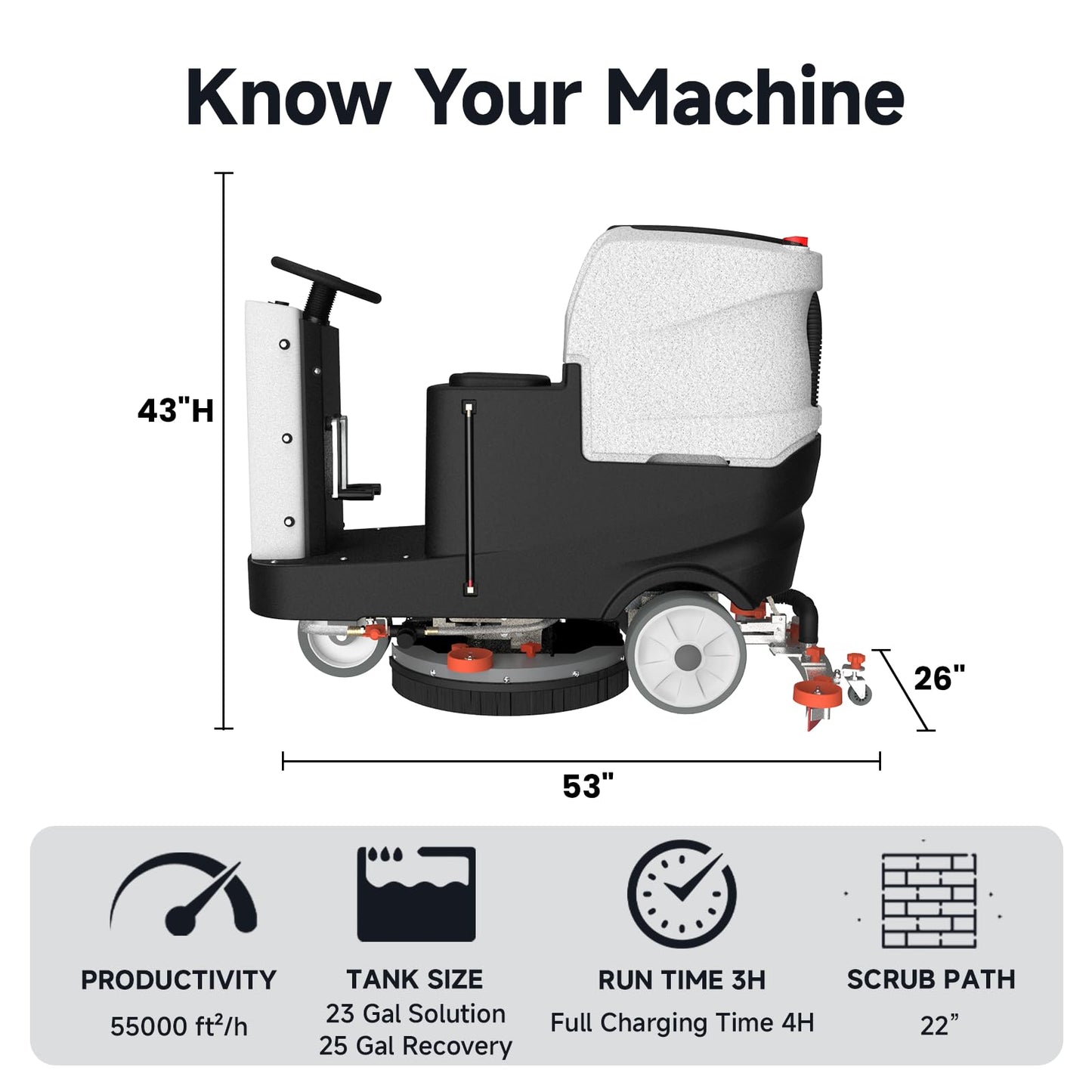 AIOLITH AF2225 Micro Ride-on Commercial Floor Scrubber, 25-Gal, 22" Brush, Up to 55000 ft²/h, Lithium Battery, Fast Charge, Industrial Riding Floor Cleaning Scrubber for Warehouse, Hospital, Garage