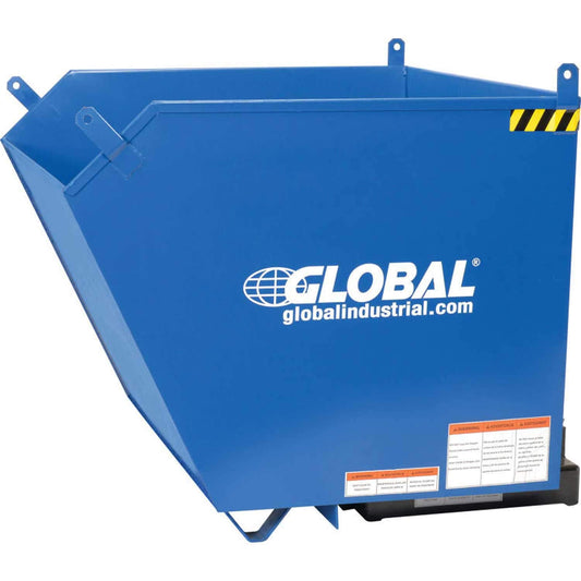 Global Industrial 1 Cubic Yard Low-Profile Self-Dumping Forklift Hopper, 6000 Lb. Capacity, Durable Steel Construction, Blue & Black, 51-1/4"L x 51" W x 28-3/16"H