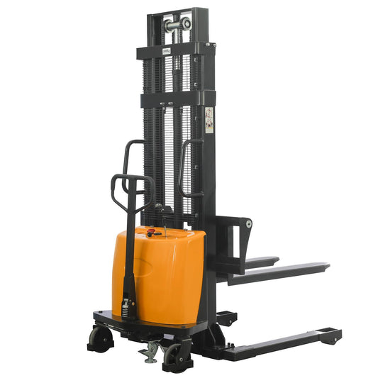 Semi-Electric Pallet Stacker for Warehouse, Factory & Industrial Use - 2200LB Capacity, 98" Lift Height, Heavy-Duty Straddle Leg Design with Adjustable Forks