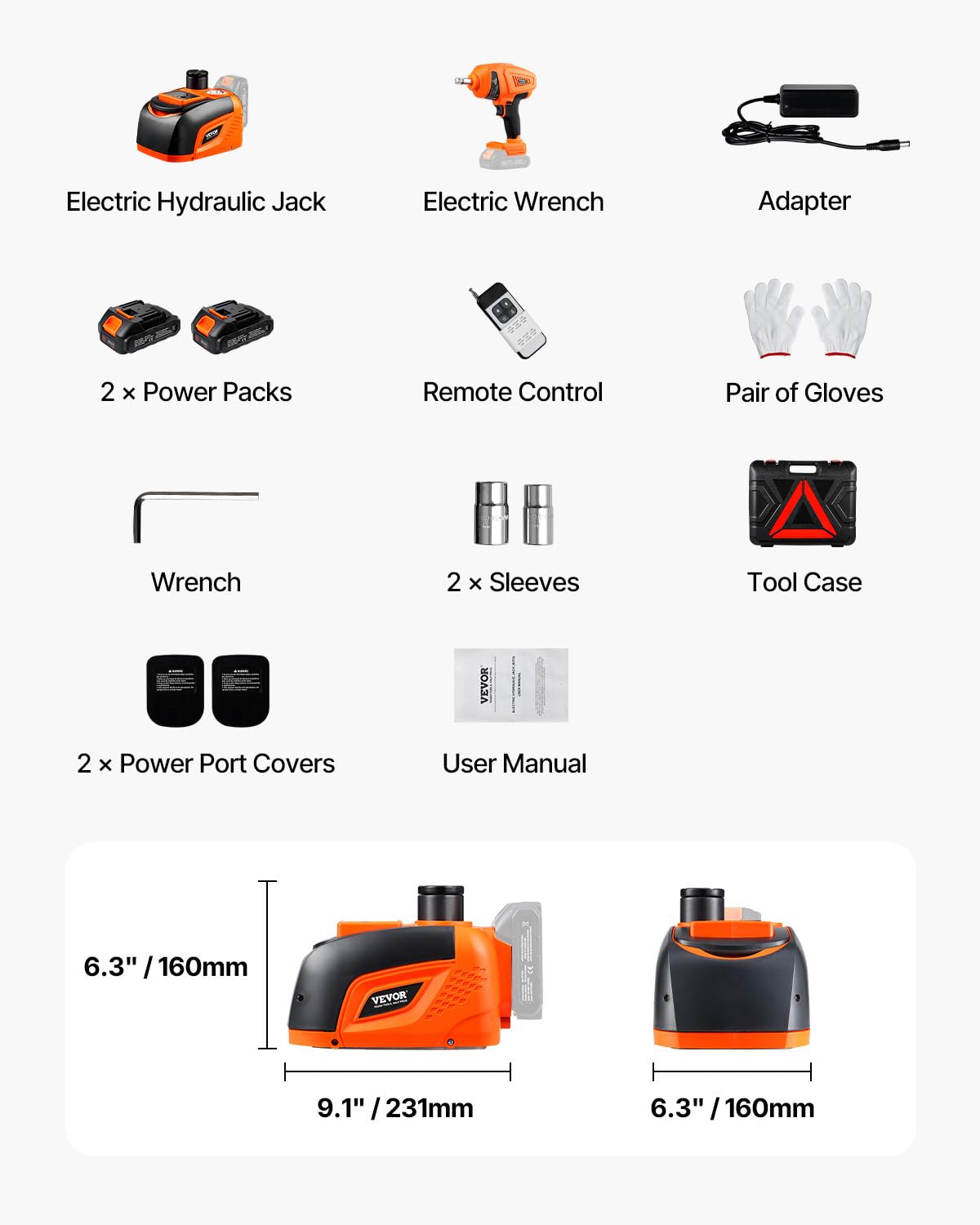 VEVOR Electric Car Jack Cordless Remote Control, 5 Tons /11000 lbs, Electric Hydraulic Jack Kit 18V Battery with Electric Impact Wrench, Tire Change Replacement with LED Light, Portable Car Jack