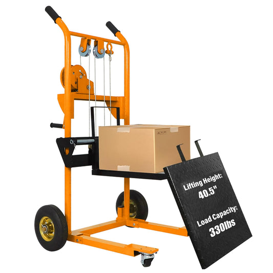 Tory Carrier Material Lift Winch Stacker, 330 lbs Capacity Pallet Stacker, 40.5" Lifting Height, Pallet Truck Dolly, Swivel Casters Lift Table Cart, Forklift with Steel Platform(Yellow)