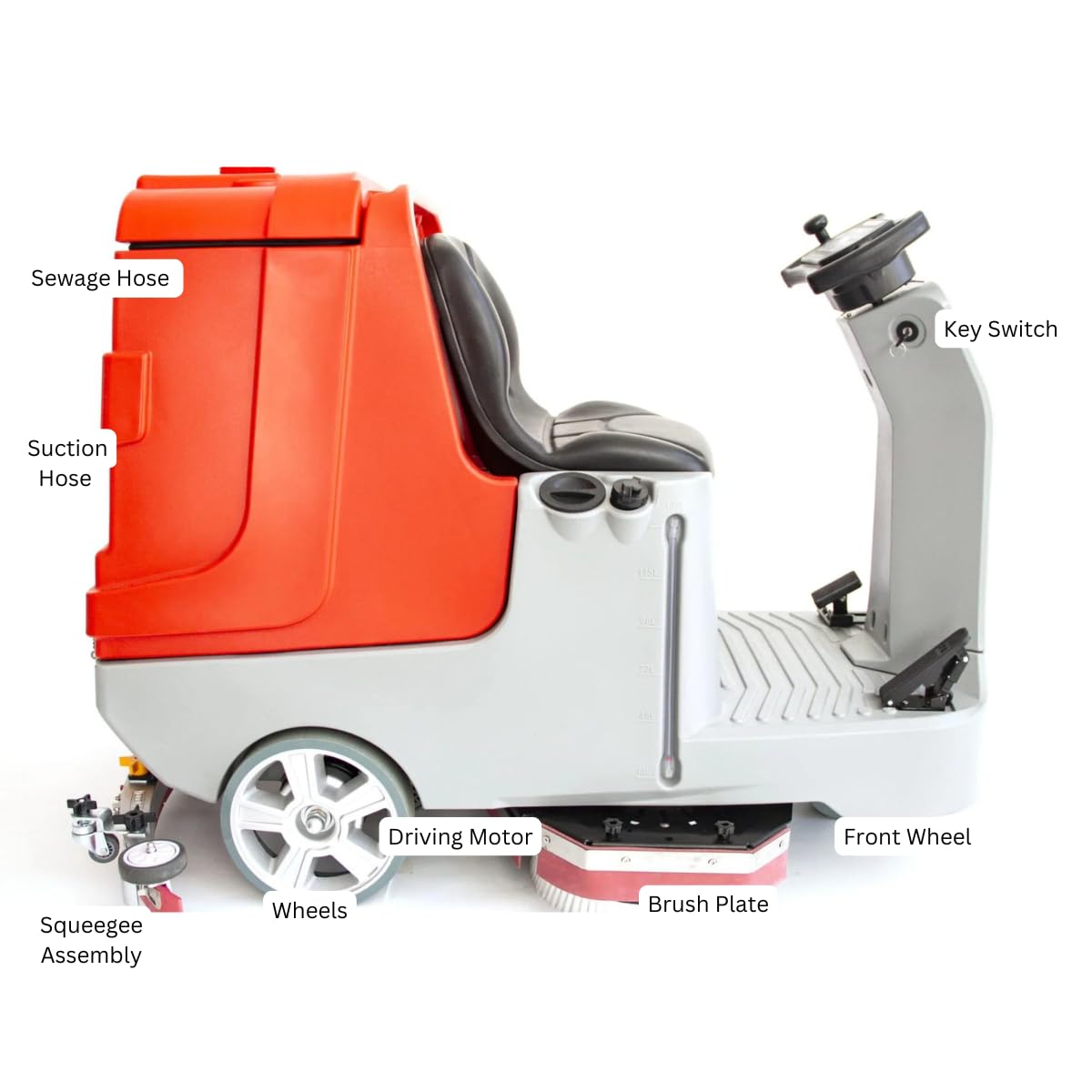 SANITMAX SM860 34" Ride-On Floor Scrubber Dryer, Dual 17" Brushes, 41" Squeegee, 34.3/37-Gal Large-Capacity Tanks, 80,000 Sq Ft/H, Commercial Hard Floor Cleaner