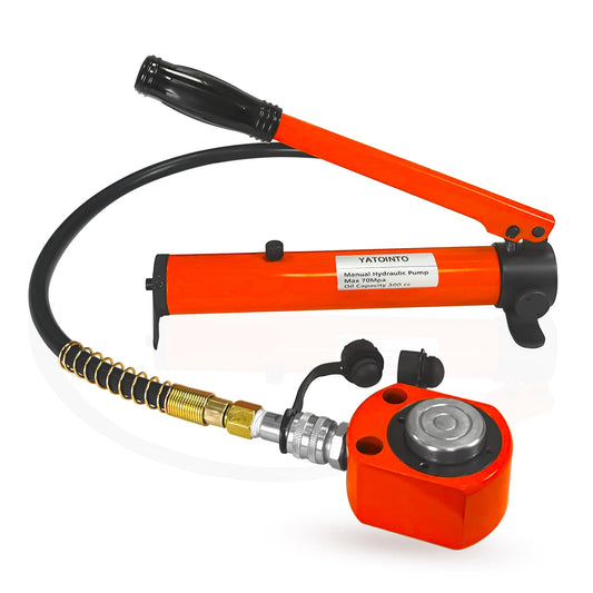 YATOINTO 20 Ton Low Profile Hydraulic Cylinder Jack Porta Power Ram 0.43" Stroke Hydraulic Jack for Short Distance Lifting & Leveling(Orange-Red)